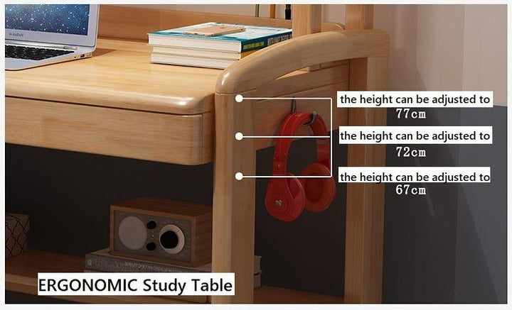 Ergonomic Study Table _  Solid Wood Desk Bookshelf