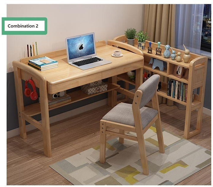 Ergonomic Study Table _  Solid Wood Desk Bookshelf