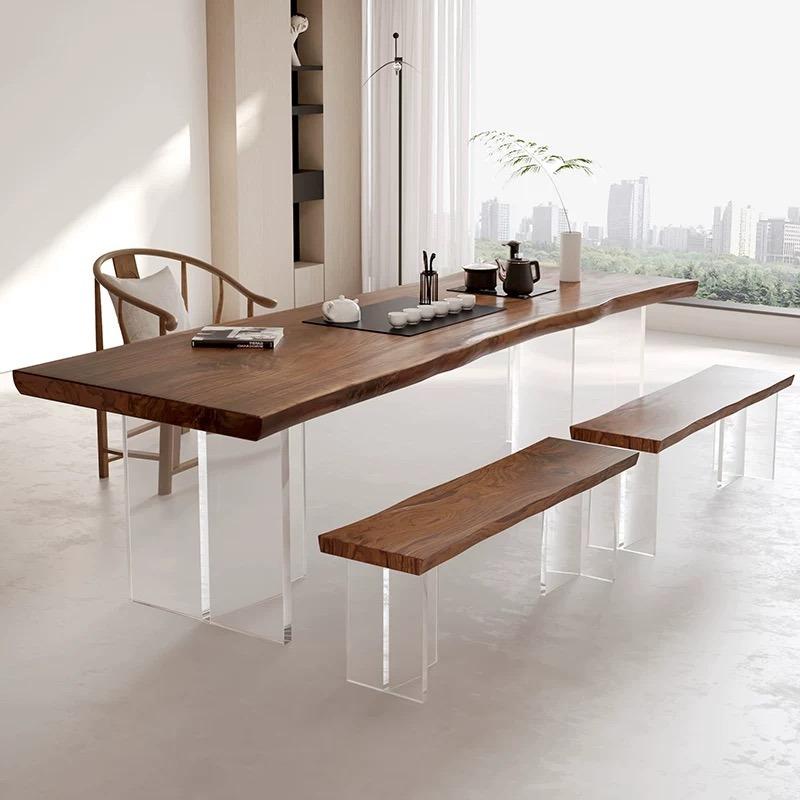 Solid Walnut Acrylic Dining Table