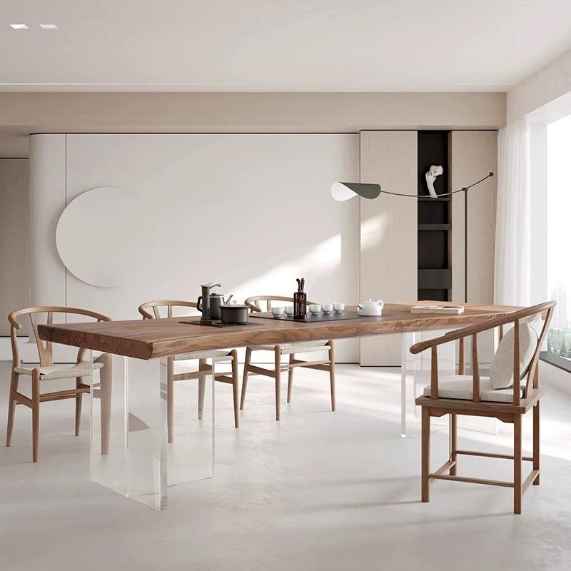 Solid Walnut Acrylic Dining Table