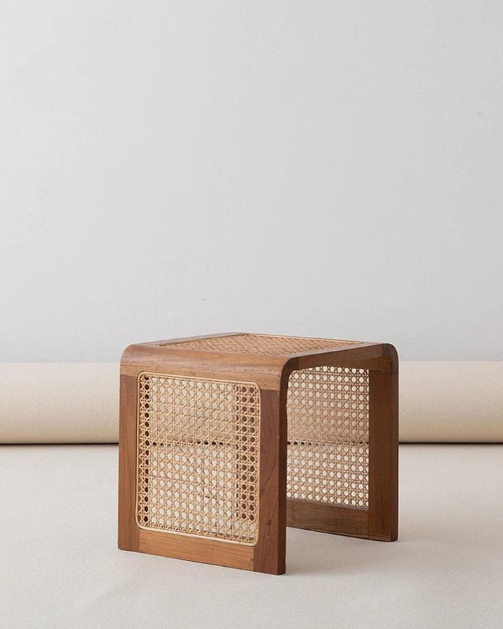 Solid Wood Rattan Mesh Sled End Table