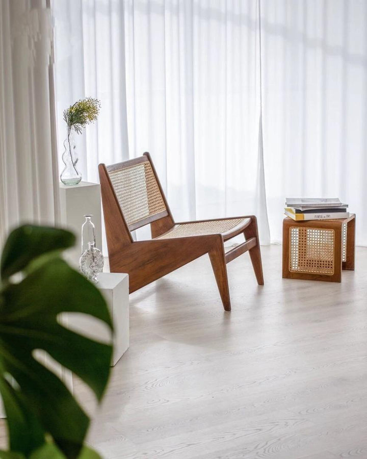 Solid Wood Rattan Mesh Sled End Table