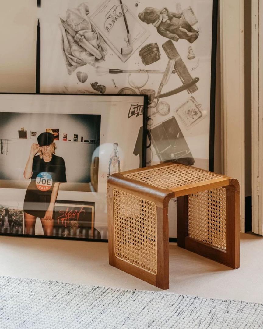 Solid Wood Rattan Mesh Sled End Table