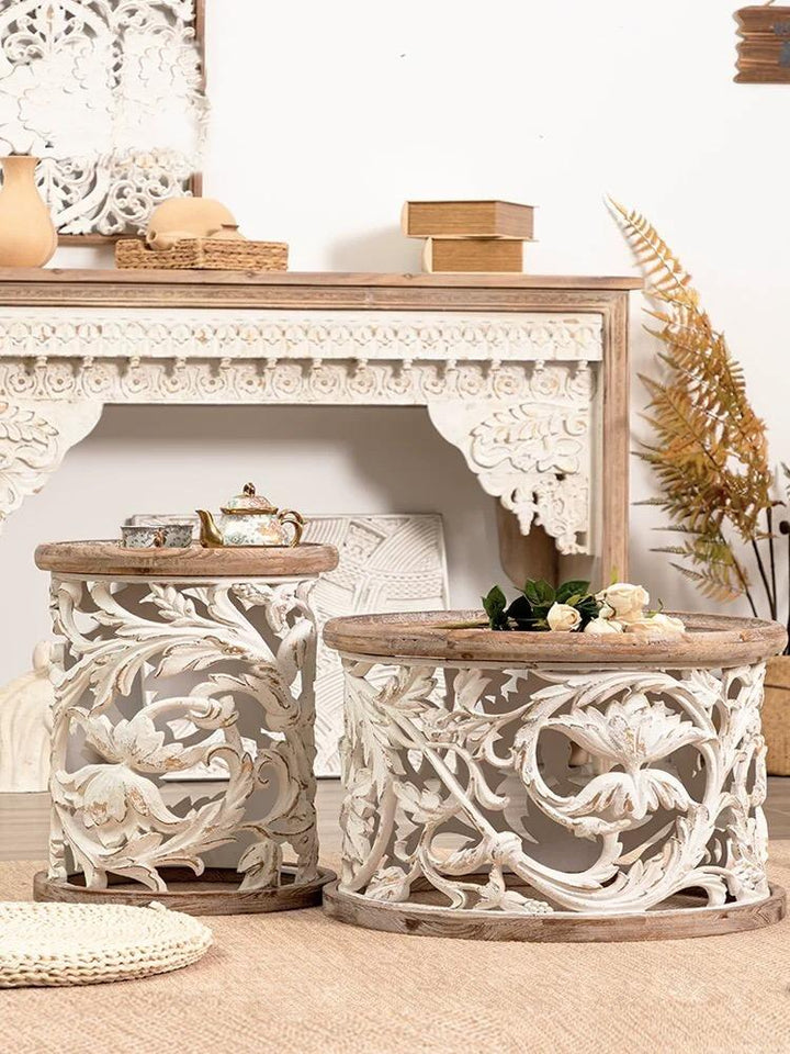 Solid Wood Top Drum End Table