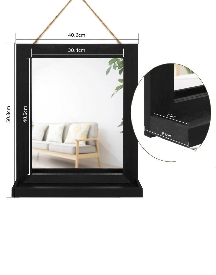 Square Wood Wall Mirror