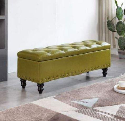 ORIANA Storage Ottoman Studded Bench_Faux Leather Upholstery