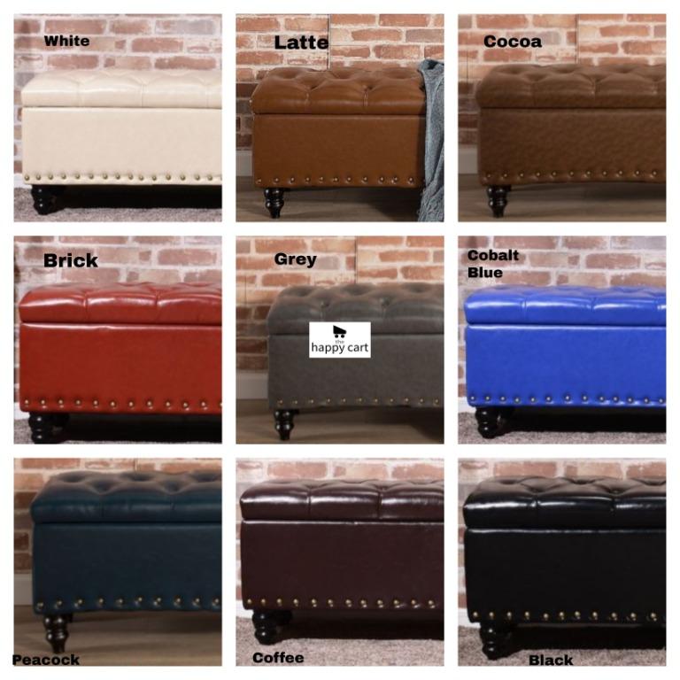 ORIANA Storage Ottoman Studded Bench_Faux Leather Upholstery