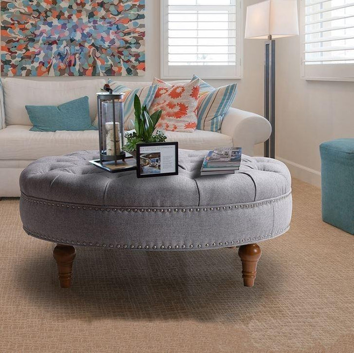 Tufted Round Storage Ottoman Bench _ Luxury