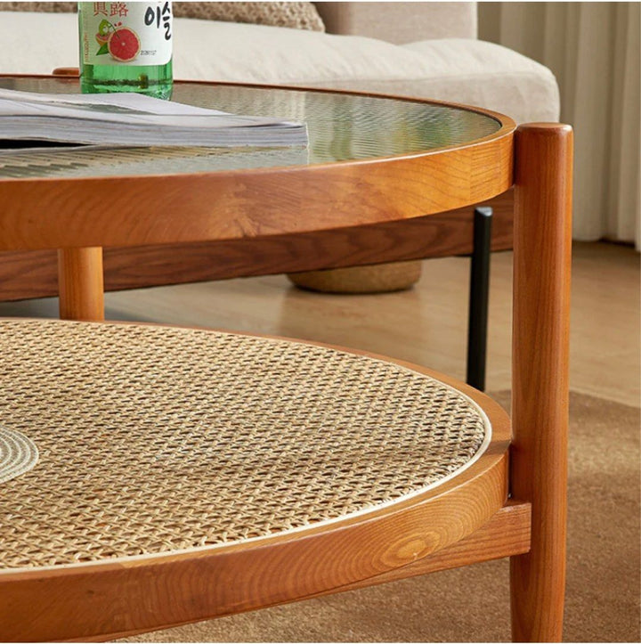 Rustic Rattan Round Coffee Table