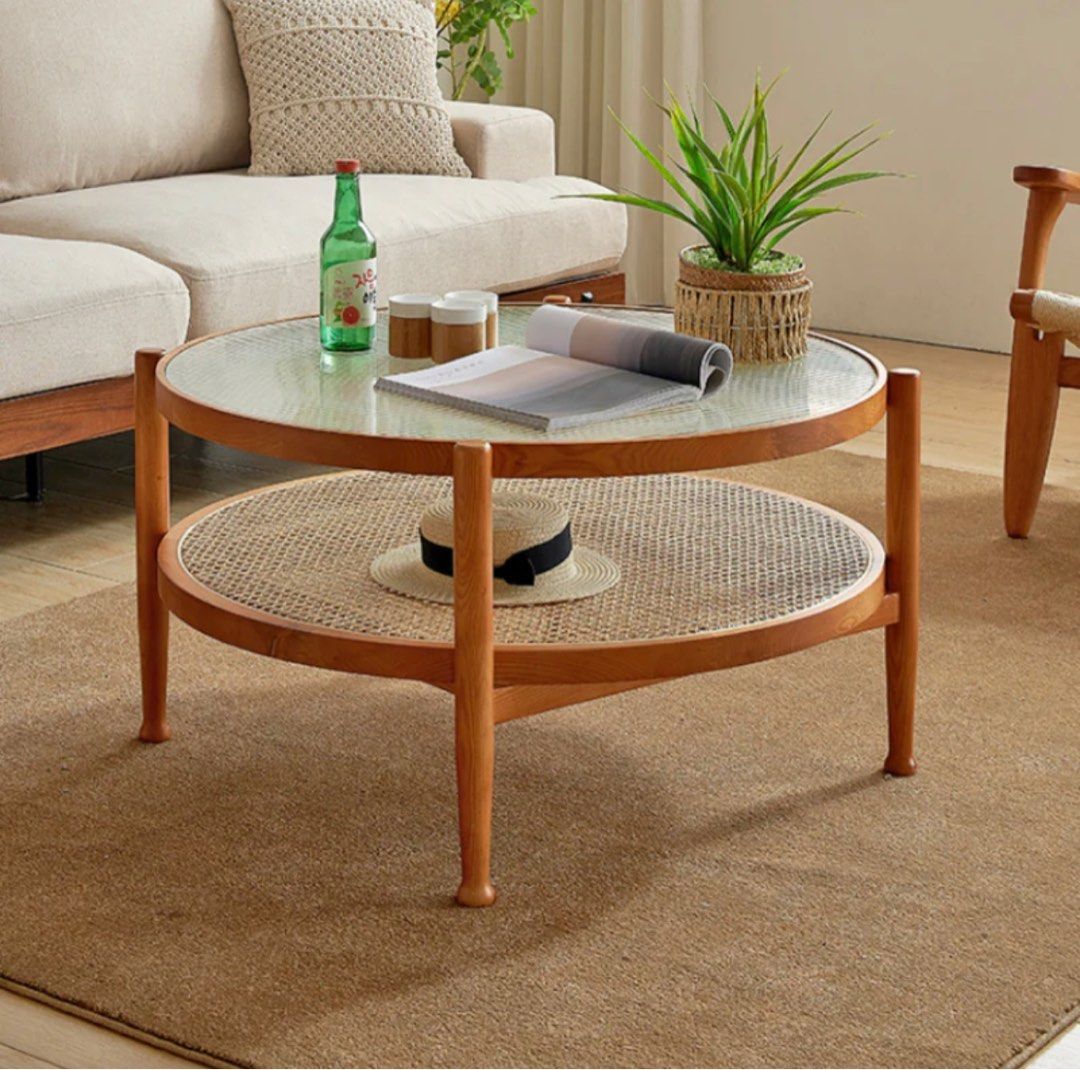 Rustic Rattan Round Coffee Table