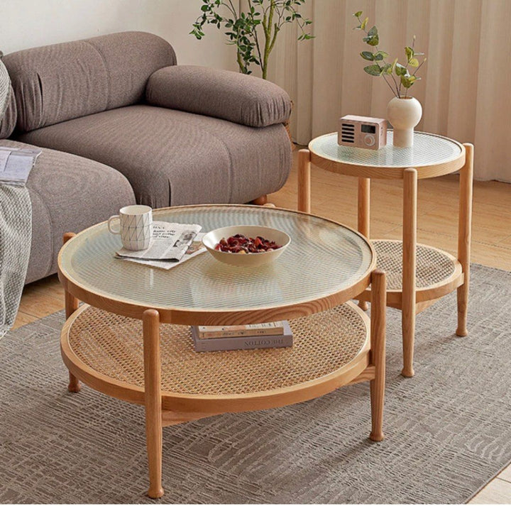 Rustic Rattan Round Coffee Table