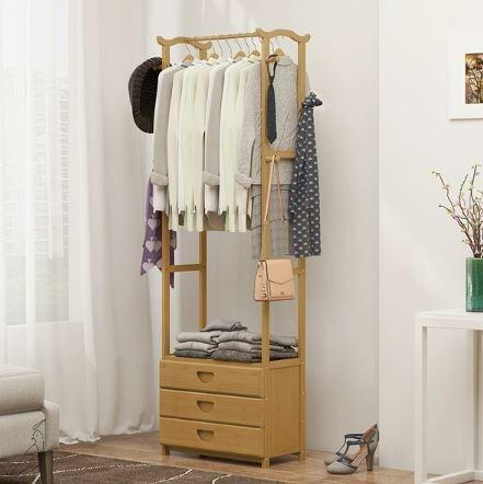 Wood Cloth Hang Rack with 3 Storage Drawers