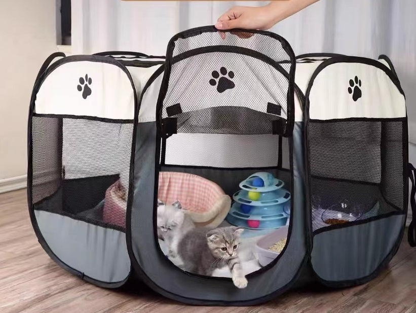 Oxford Grey Canvas Playpen Foldable Cat Tent