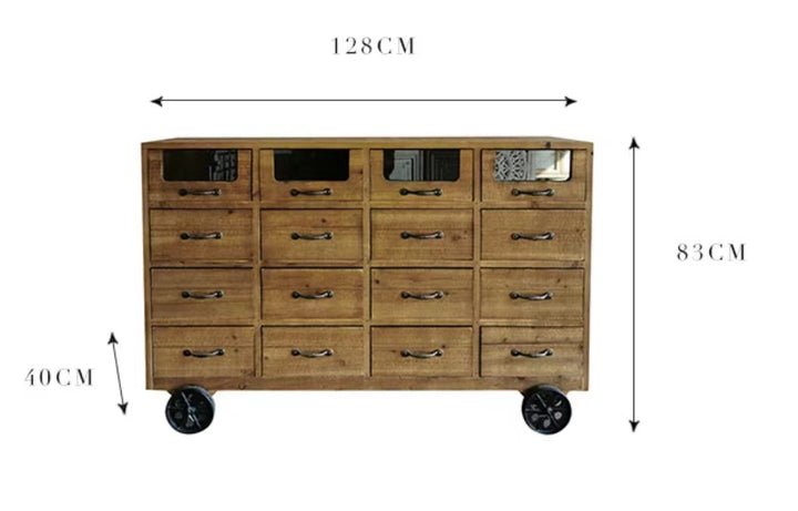 Rustic Wood Drawer Console Server Table With Wheel