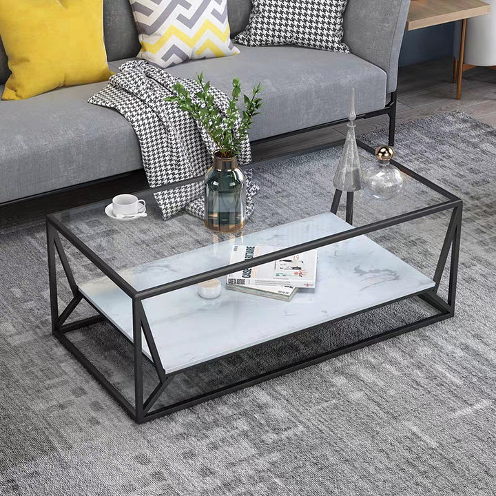 Modern Industrial Glass Top Coffee Table