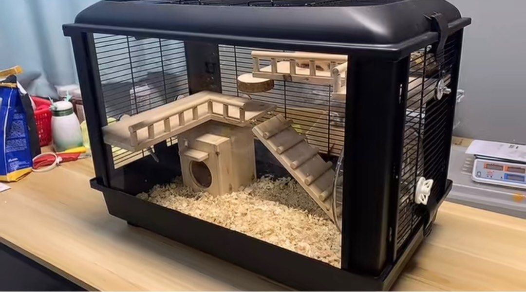 Black Hamster Cage Set Dwarf Hammy Villa Enclosure
