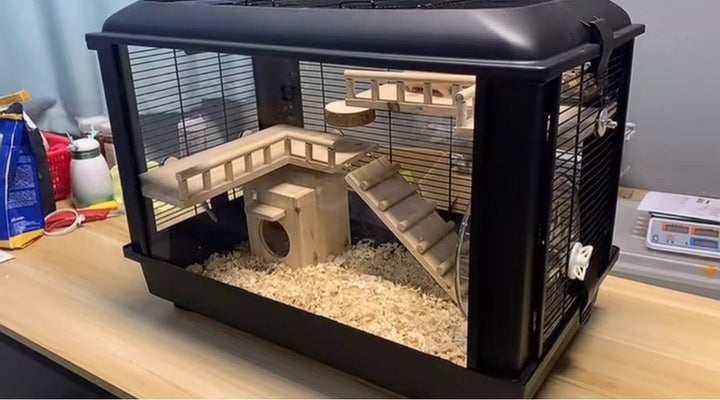 Black Hamster Cage Set Dwarf Hammy Villa Enclosure