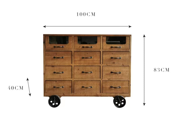 Rustic Wood Drawer Console Server Table With Wheel