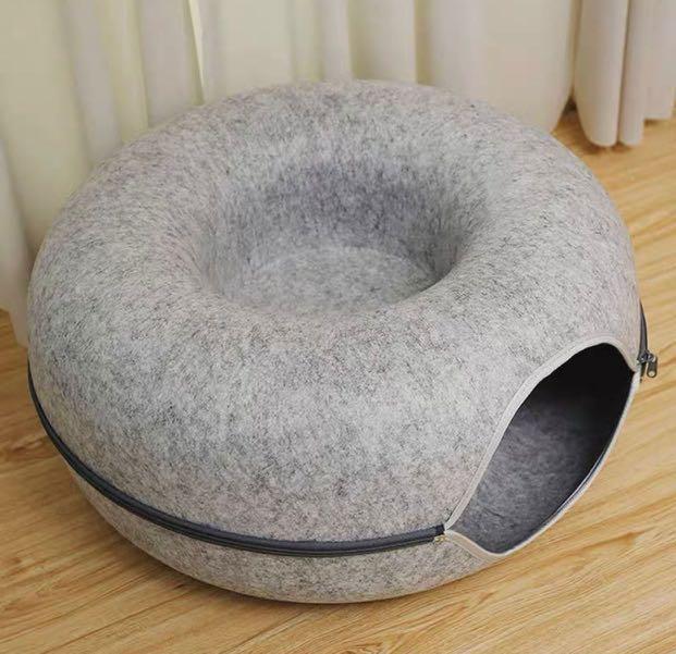 Grey Felt Cat Tunnel Circular Cave