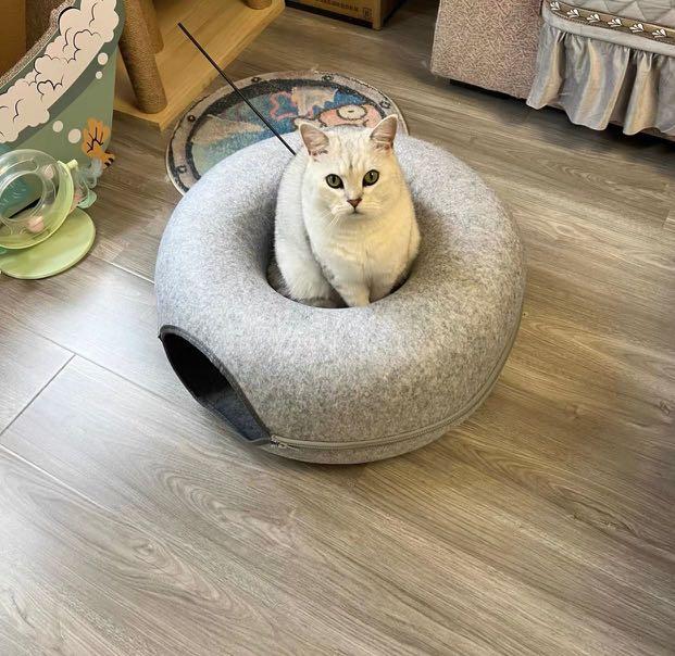 Grey Felt Cat Tunnel Circular Cave
