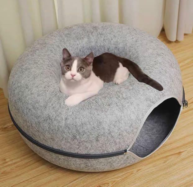 Grey Felt Cat Tunnel Circular Cave