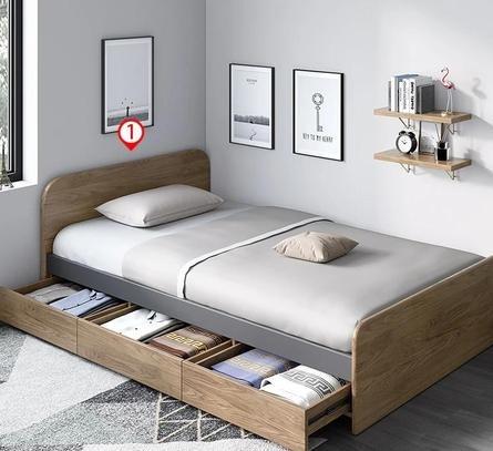 Bed Frame Solid Wood Super single Bed with mattress