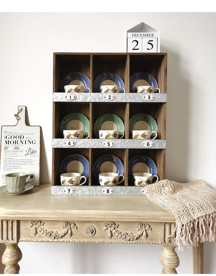 Solid wood vintage plaid rack hand office cup and saucer shelving Grocery storage cabinet
