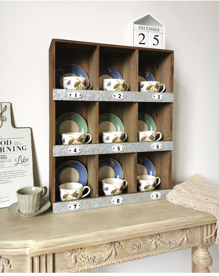 Solid wood vintage plaid rack hand office cup and saucer shelving Grocery storage cabinet