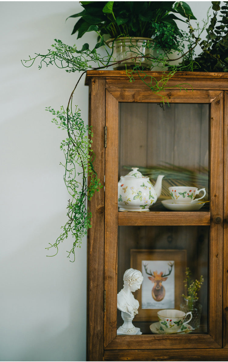 Vintage solid wood dining side cabinet Glass display cabinet Storage cupboard bowls cups and saucers storage cabinet