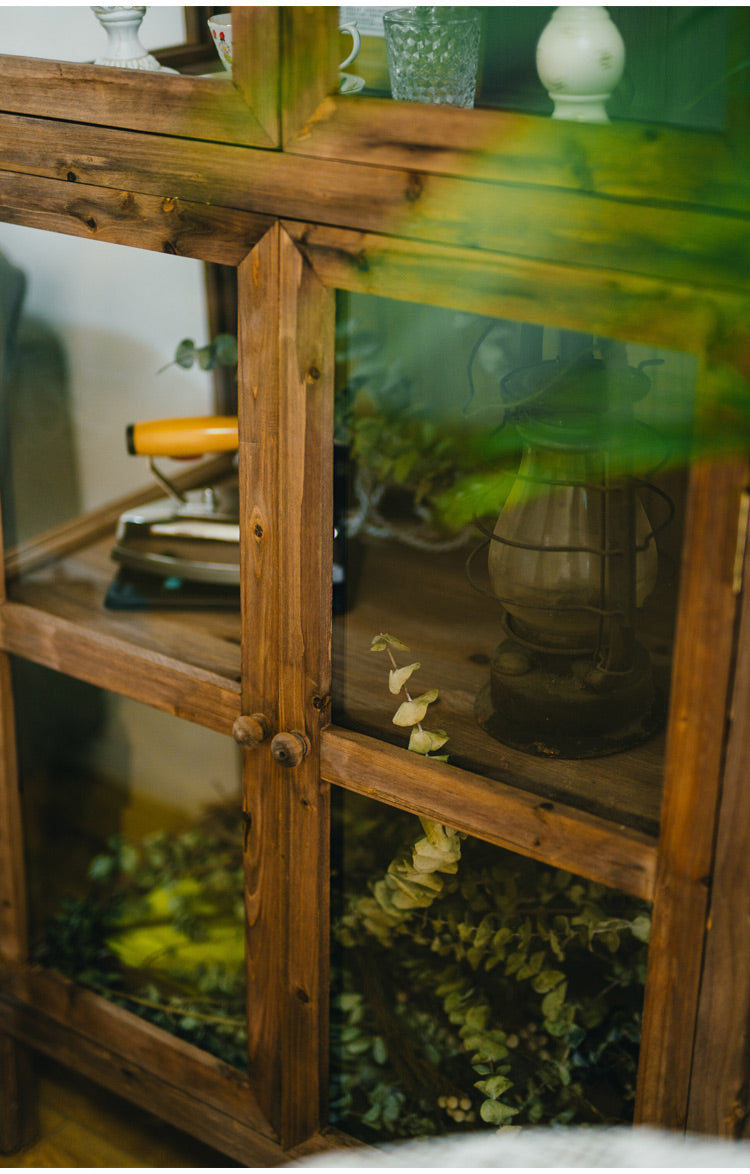 Vintage solid wood dining side cabinet Glass display cabinet Storage cupboard bowls cups and saucers storage cabinet