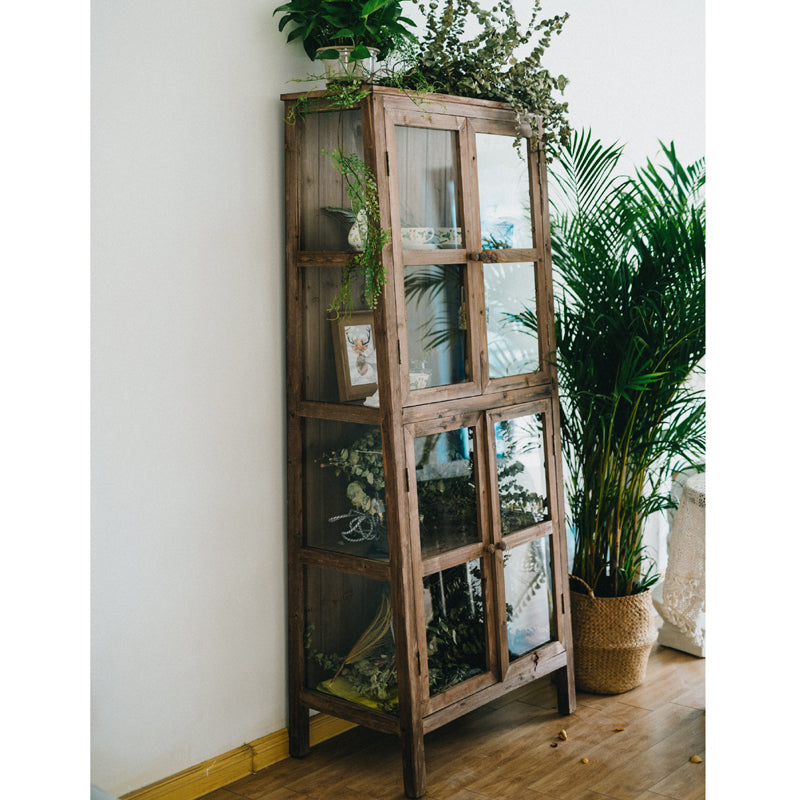 Vintage solid wood dining side cabinet Glass display cabinet Storage cupboard bowls cups and saucers storage cabinet