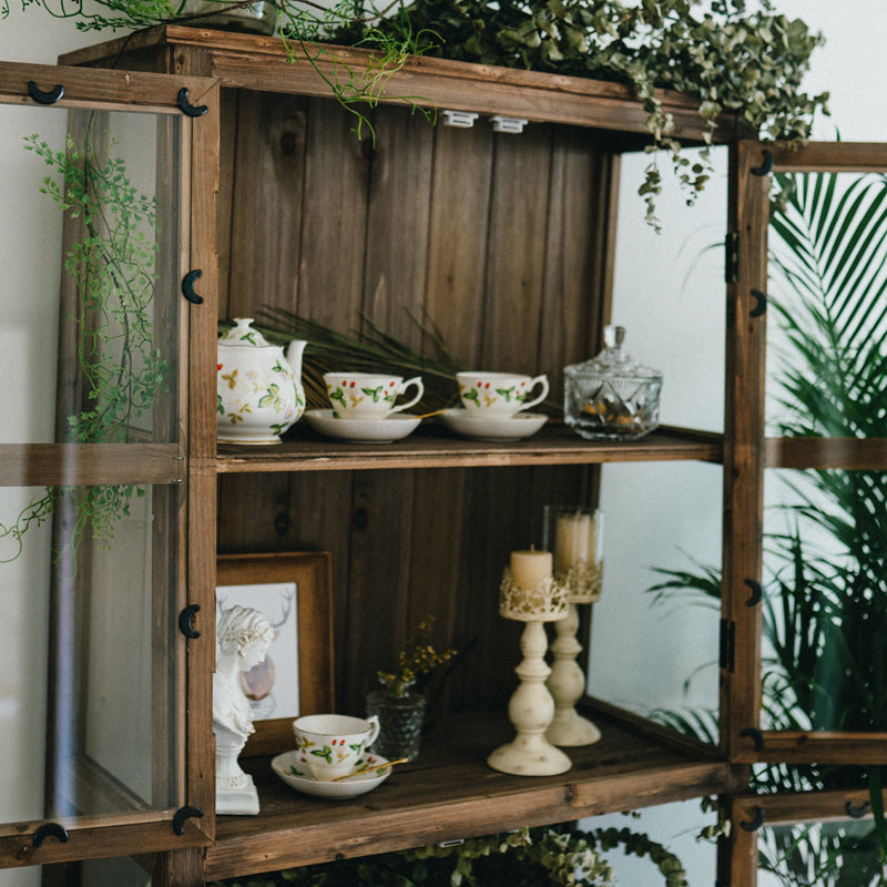 Vintage solid wood dining side cabinet Glass display cabinet Storage cupboard bowls cups and saucers storage cabinet