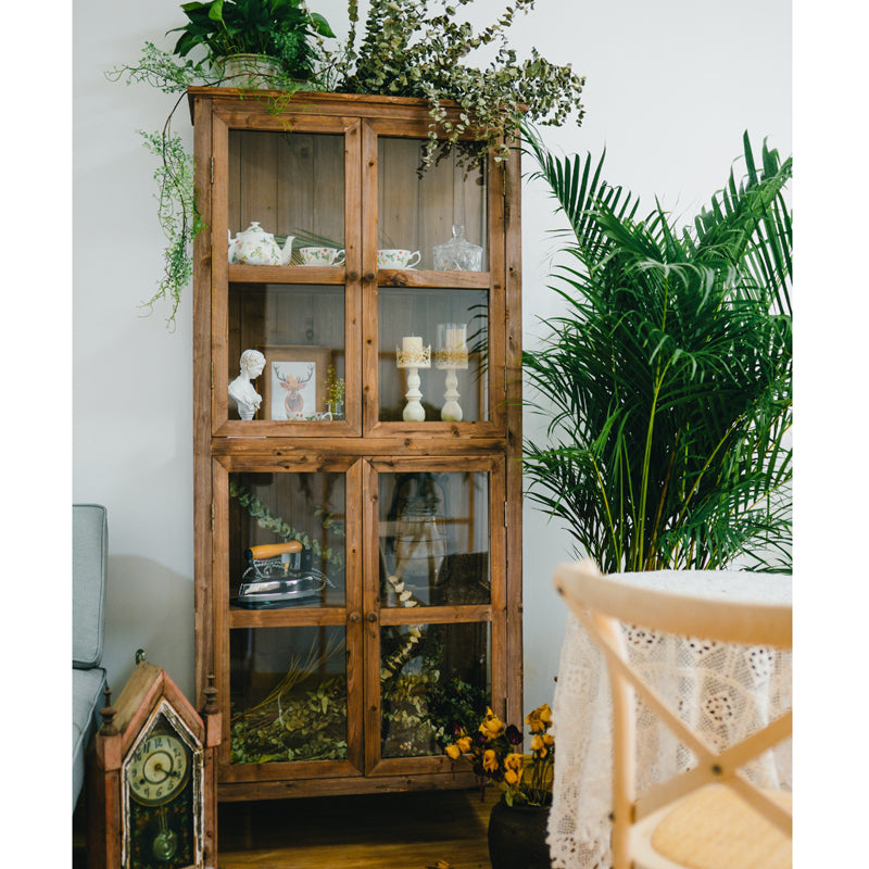 Vintage solid wood dining side cabinet Glass display cabinet Storage cupboard bowls cups and saucers storage cabinet