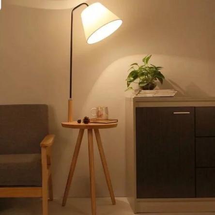 Solid Wood Standing Lamp Side Table Bedside
