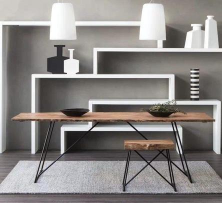 Modern Industrial Ultra Slim Solid Wood Dining Table