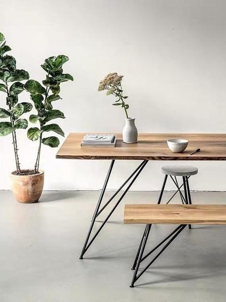 Modern Industrial Ultra Slim Solid Wood Dining Table