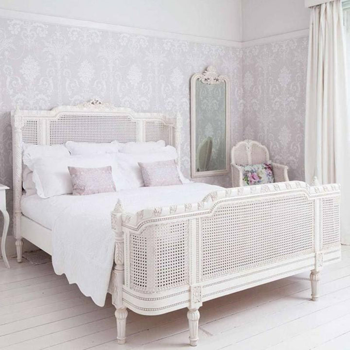 Solid Wood Rattan French Bed