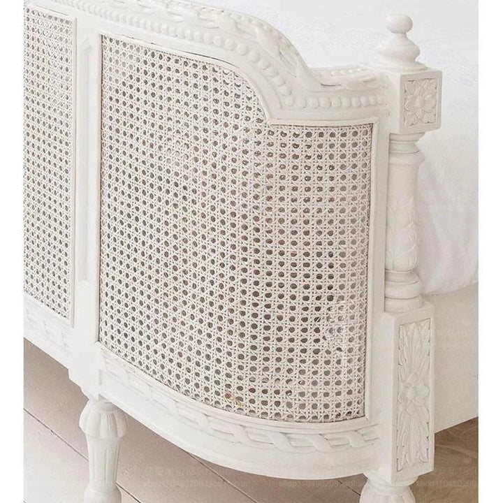 Solid Wood Rattan French Bed