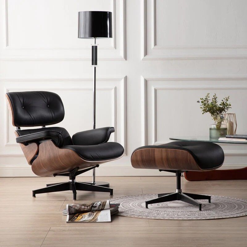 Leather Lounge Chair With Ottoman