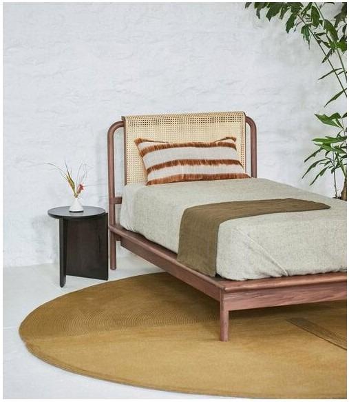 Solid Wood Bed Frame with Rattan Headboard