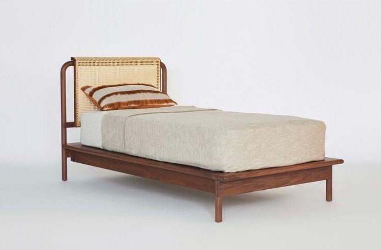 Solid Wood Bed Frame with Rattan Headboard