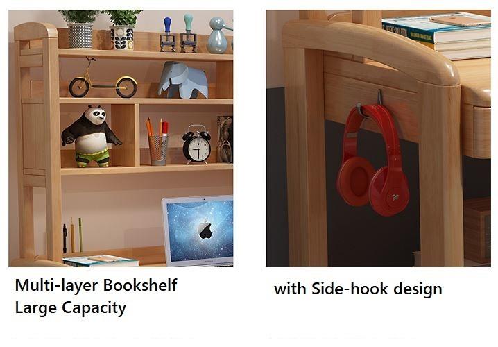 Ergonomic Study Table _  Solid Wood Desk Bookshelf