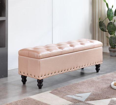 ORIANA Storage Ottoman Studded Bench_Faux Leather Upholstery