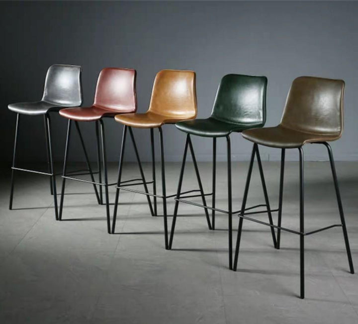 Vintage Faux Leather Bar Stool for Modern Industrial Home