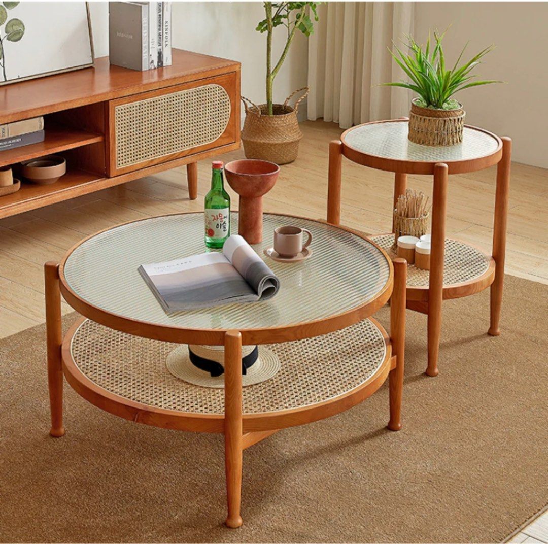 Rustic Rattan Round Coffee Table