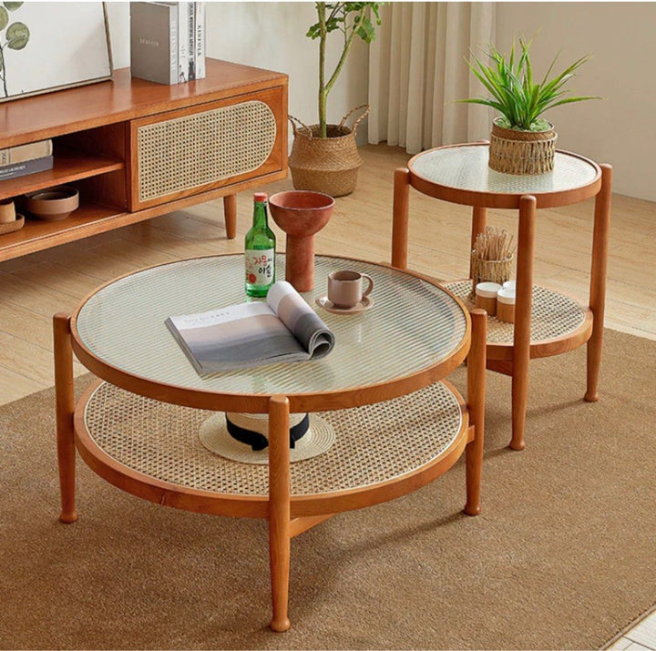 Rustic Rattan Round Coffee Table