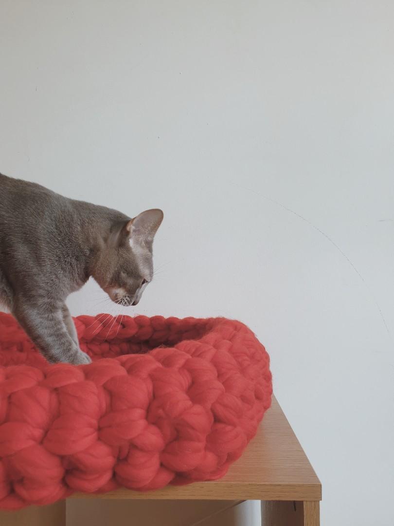 Red Wool Festive Cat Bed Handmade