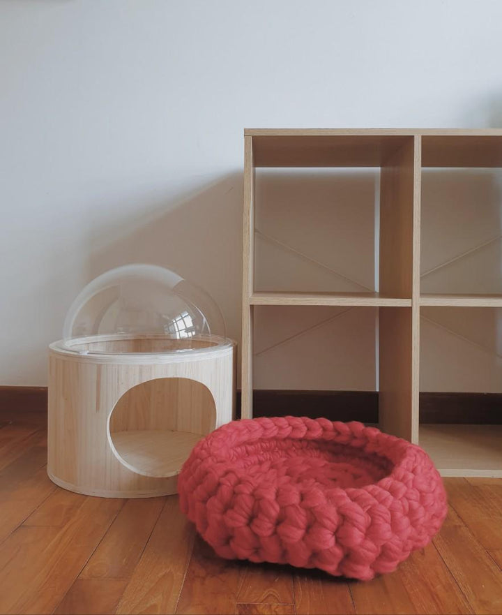 Red Wool Festive Cat Bed Handmade