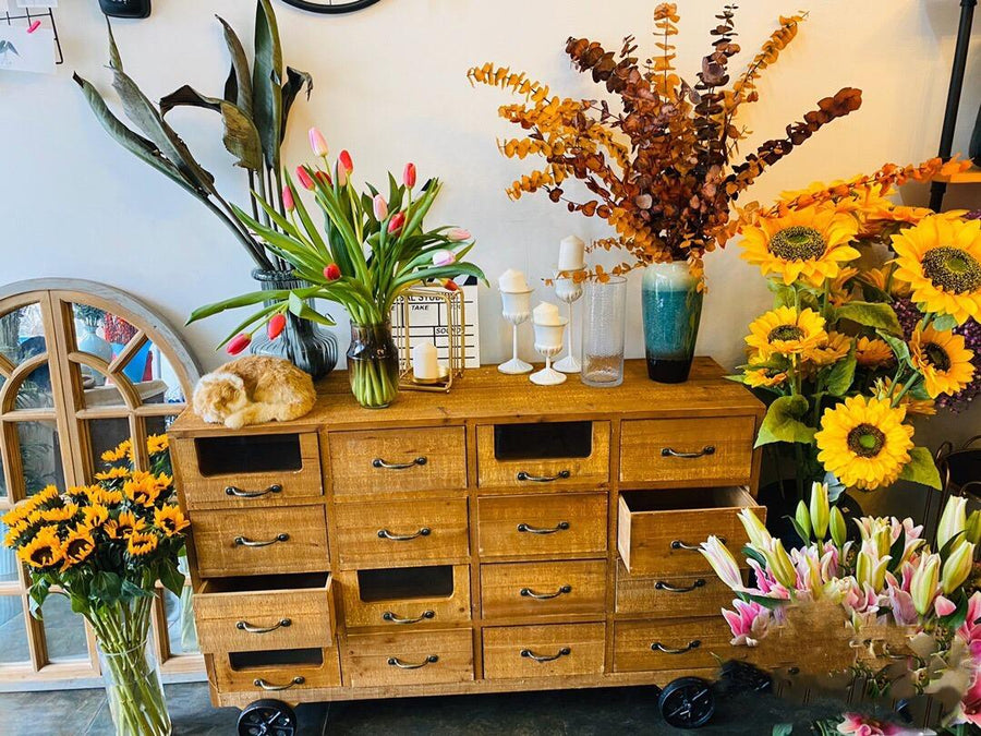 Rustic Wood Drawer Console Server Table With Wheel